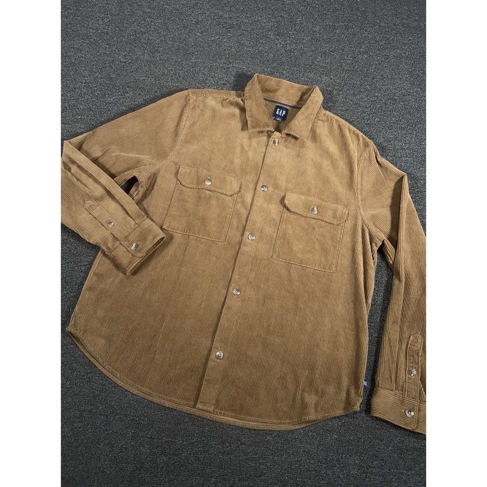 Gap Corduroy Shirt Jacket Shacket Men Large Beige Brown Button Up Chore Workwear